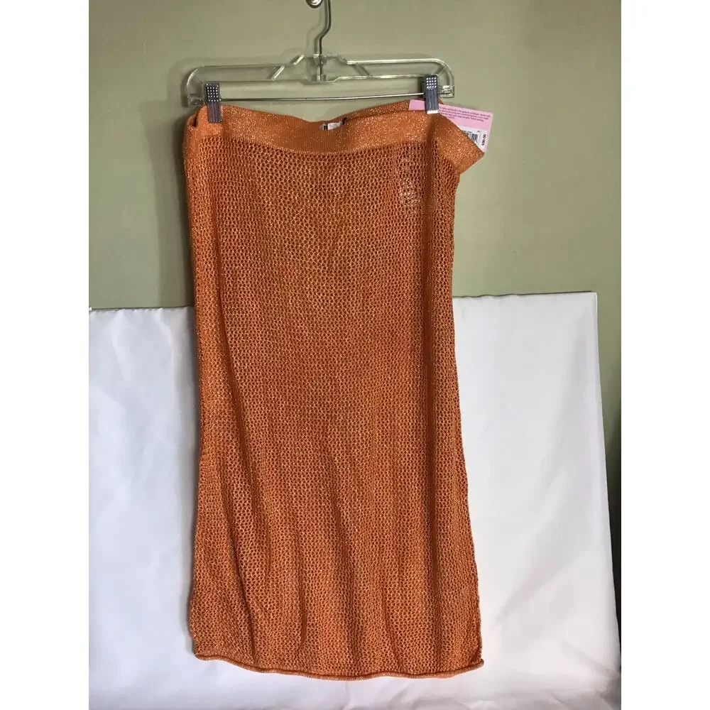 Future Collective Skirt Sz. XXL Orange sparkle Midi Knit Crochet Swim Coverup